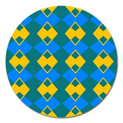 Blue Yellow Rhombus Pattern                                                                           			magnet 5  (round) by LalyLauraFLM