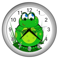 Green Frog Wall Clocks (silver)  by Valentinaart