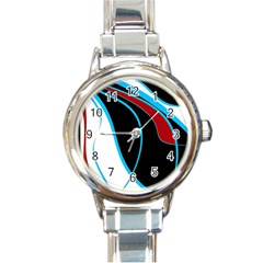 Blue, Red, Black And White Design Round Italian Charm Watch by Valentinaart