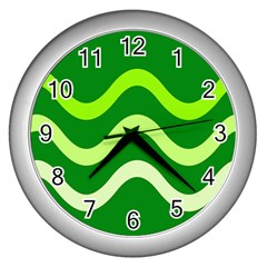 Green Waves Wall Clocks (silver)  by Valentinaart