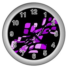 Purple Decorative Abstraction Wall Clocks (silver)  by Valentinaart