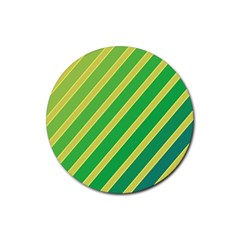 Green And Yellow Lines Rubber Round Coaster (4 Pack)  by Valentinaart