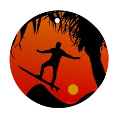 Man Surfing At Sunset Graphic Illustration Ornament (round)  by dflcprints