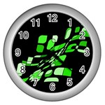 Green decorative abstraction Wall Clocks (Silver)  Front