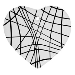 Black And White Decorative Lines Heart Ornament (2 Sides) by Valentinaart