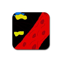 Red Abstraction Rubber Coaster (square)  by Valentinaart