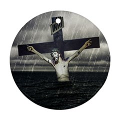 Jesus On The Cross At The Sea Round Ornament (two Sides)  by dflcprints
