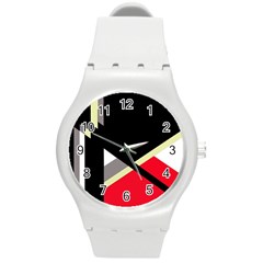 Red And Black Abstraction Round Plastic Sport Watch (m) by Valentinaart
