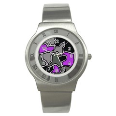 Purple And Gray Abstraction Stainless Steel Watch by Valentinaart