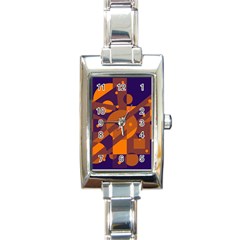 Blue And Orange Abstract Design Rectangle Italian Charm Watch by Valentinaart
