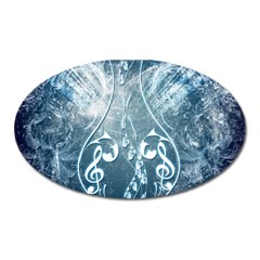 Music, Decorative Clef With Floral Elements In Blue Colors Oval Magnet by FantasyWorld7