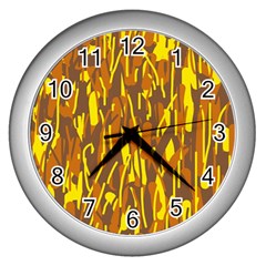 Yellow Pattern Wall Clocks (silver)  by Valentinaart