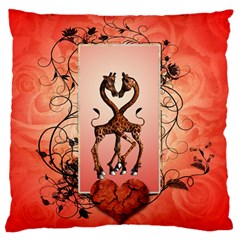 Cute Giraffe In Love With Heart And Floral Elements Standard Flano Cushion Case (one Side) by FantasyWorld7