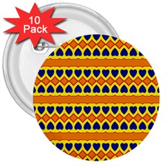 Hearts And Rhombus Pattern                                                                                          			3  Button (10 Pack) by LalyLauraFLM