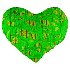 Neon Green Pattern Large 19  Premium Flano Heart Shape Cushions by Valentinaart