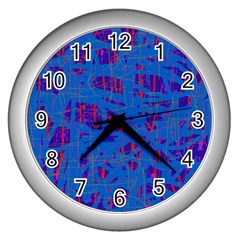 Deep Blue Pattern Wall Clocks (silver)  by Valentinaart