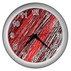 Red And Black Elegant Pattern Wall Clocks (silver)  by Valentinaart