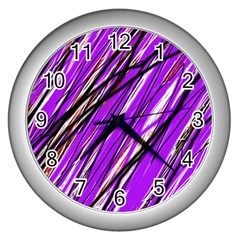 Purple Pattern Wall Clocks (silver)  by Valentinaart