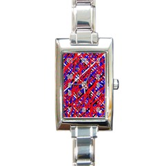 Red And Blue Pattern Rectangle Italian Charm Watch by Valentinaart