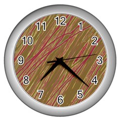 Brown Elegant Pattern Wall Clocks (silver)  by Valentinaart