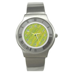 Green And Yellow Van Gogh Pattern Stainless Steel Watch by Valentinaart
