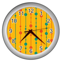 Yellow, Green And Red Pattern Wall Clocks (silver)  by Valentinaart