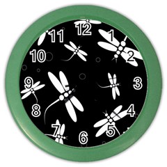 Dragonflies Pattern Color Wall Clocks by Valentinaart