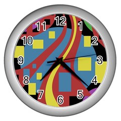 Colorful Abstrac Art Wall Clocks (silver)  by Valentinaart