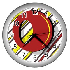 Red And Yellow Design Wall Clocks (silver)  by Valentinaart