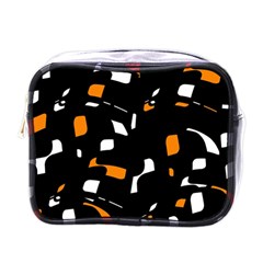 Orange, Black And White Pattern Mini Toiletries Bags by Valentinaart