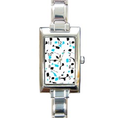 Blue, Black And White Pattern Rectangle Italian Charm Watch by Valentinaart