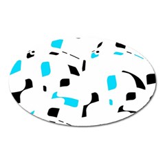 Blue, Black And White Pattern Oval Magnet by Valentinaart