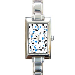 Blue, Black And White Pattern Rectangle Italian Charm Watch by Valentinaart