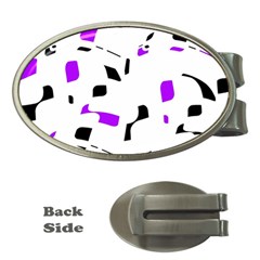 Purple, Black And White Pattern Money Clips (oval)  by Valentinaart