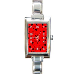 Red And Black Pattern Rectangle Italian Charm Watch by Valentinaart