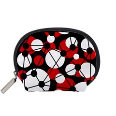 Red, Black And White Pattern Accessory Pouches (small)  by Valentinaart