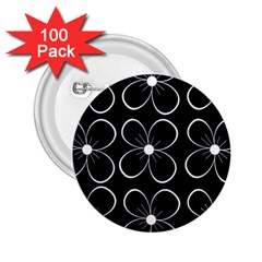 Black And White Floral Pattern 2 25  Buttons (100 Pack)  by Valentinaart