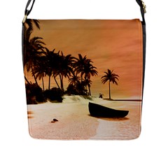 Wonderful Sunset Over The Beach, Tropcal Island Flap Messenger Bag (l)  by FantasyWorld7