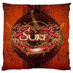 Surfing, Surfboard With Floral Elements  And Grunge In Red, Black Colors Standard Flano Cushion Case (one Side) by FantasyWorld7