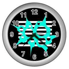 Cyan Abstract Design Wall Clocks (silver)  by Valentinaart