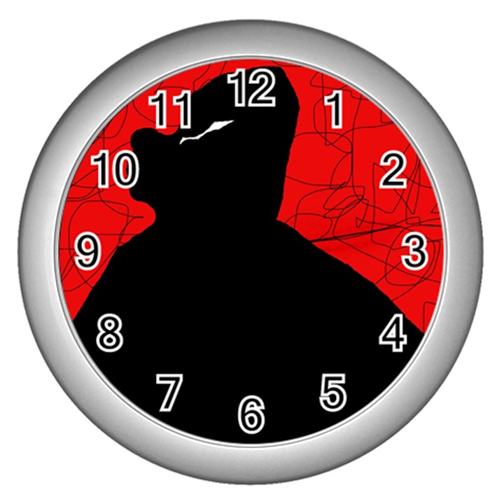 Red and black abstract design Wall Clocks (Silver) 