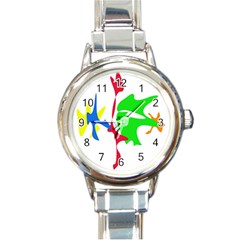 Colorful Amoeba Abstraction Round Italian Charm Watch by Valentinaart