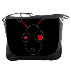 Red Alien Messenger Bags by Valentinaart