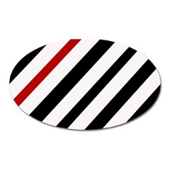 Red, Black And White Lines Oval Magnet by Valentinaart