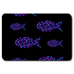 Purple Fishes Pattern Large Doormat  by Valentinaart