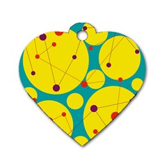 Yellow And Green Decorative Circles Dog Tag Heart (one Side) by Valentinaart