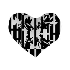Black And White Abstraction Standard 16  Premium Flano Heart Shape Cushions
