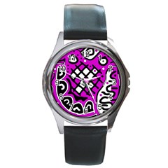 Magenta High Art Abstraction Round Metal Watch by Valentinaart