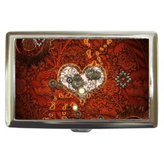 Steampunk, Wonderful Heart With Clocks And Gears On Red Background Cigarette Money Cases by FantasyWorld7