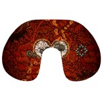 Steampunk, Wonderful Heart With Clocks And Gears On Red Background Travel Neck Pillows Front